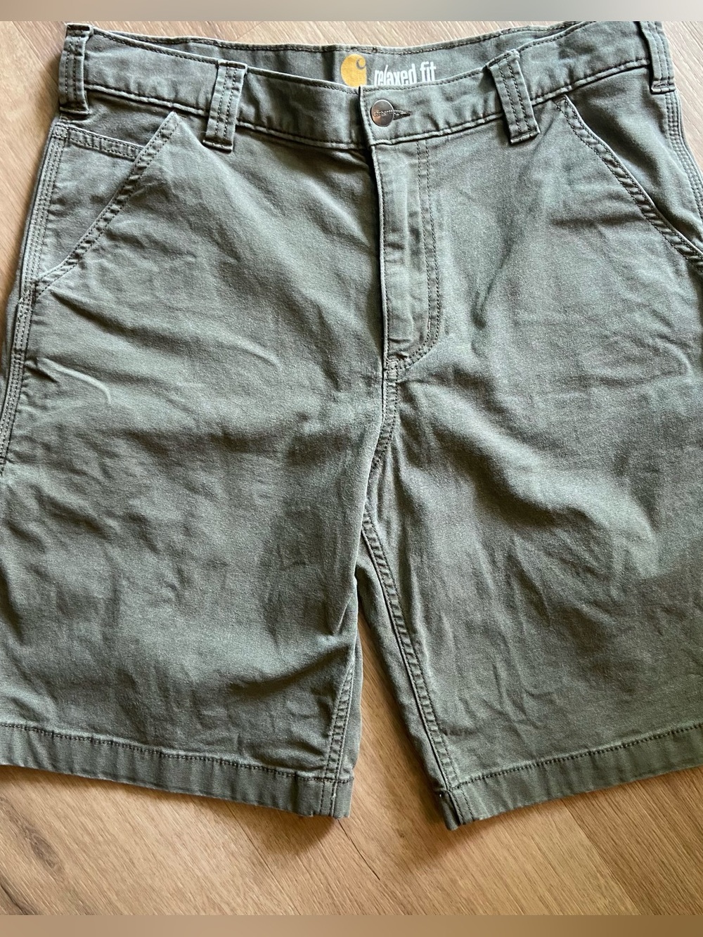 Carhartt Rugged Flex Rigby Canvas Work Shorts flat Front Olive Green Mens 33